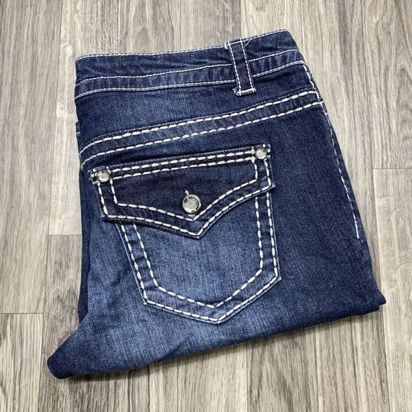 PAISLEY SKY Mid Rise Stretch Dark Wash Blue Denim Jean Shorts Women's Size 12 - Picture 1 of 8